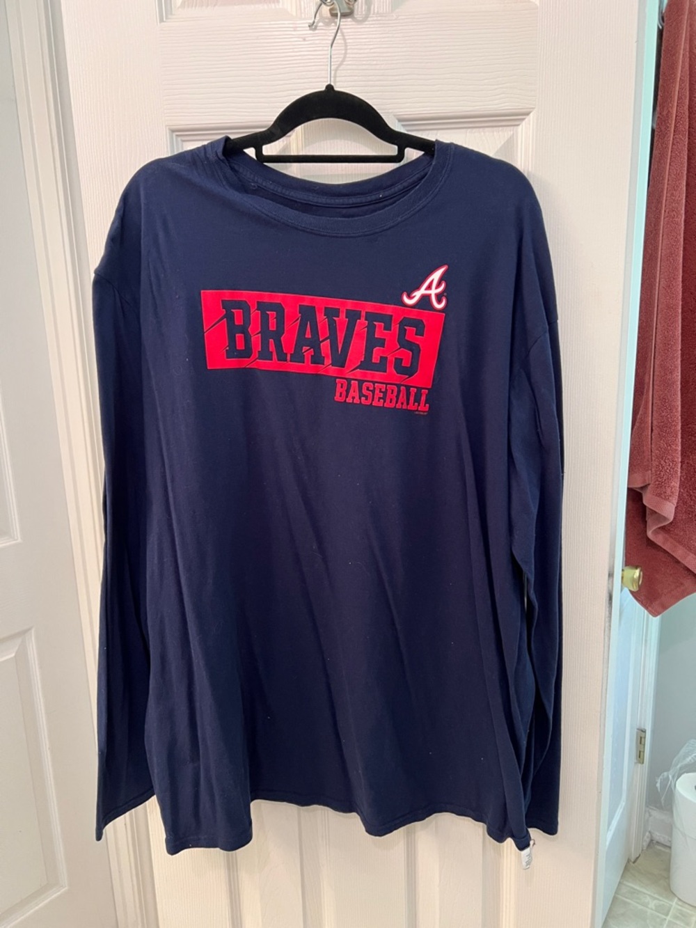 Genuine Merchandise Navy Blue Braves Baseball Long Sleeve Tee with Red Logo